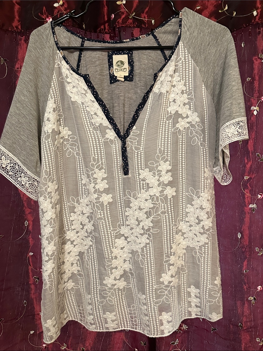 Renee C. Gray Lace-Front Knit Tunic